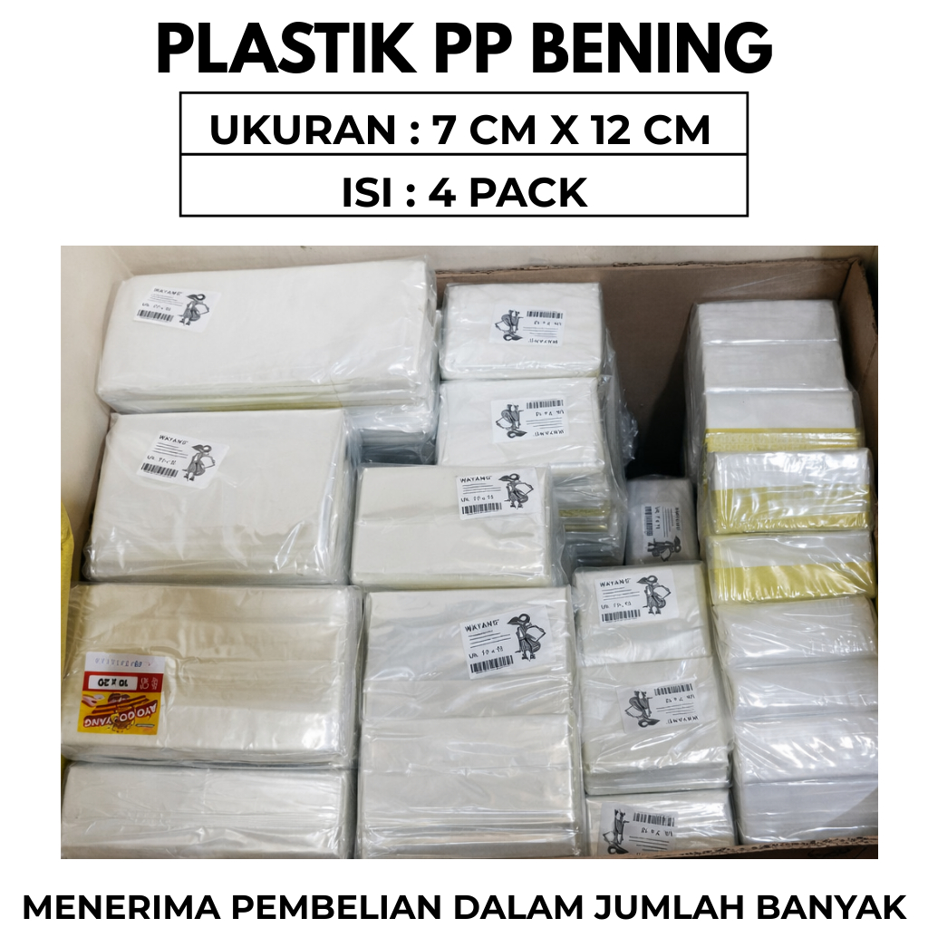 Plastik PP Bening Plastik PP Tebal 03 Uk 7 x 12 Isi 4 Pack Merk Wayang