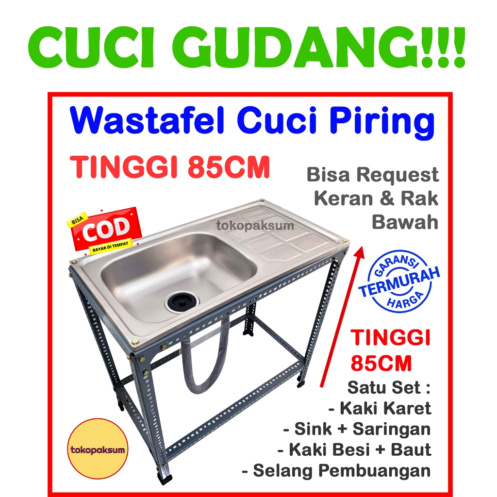 CUCI GUDANG Wastafel Cuci Piring Portable Bak Cuci Piring Portable Stainless Kitchen Sink Portable T