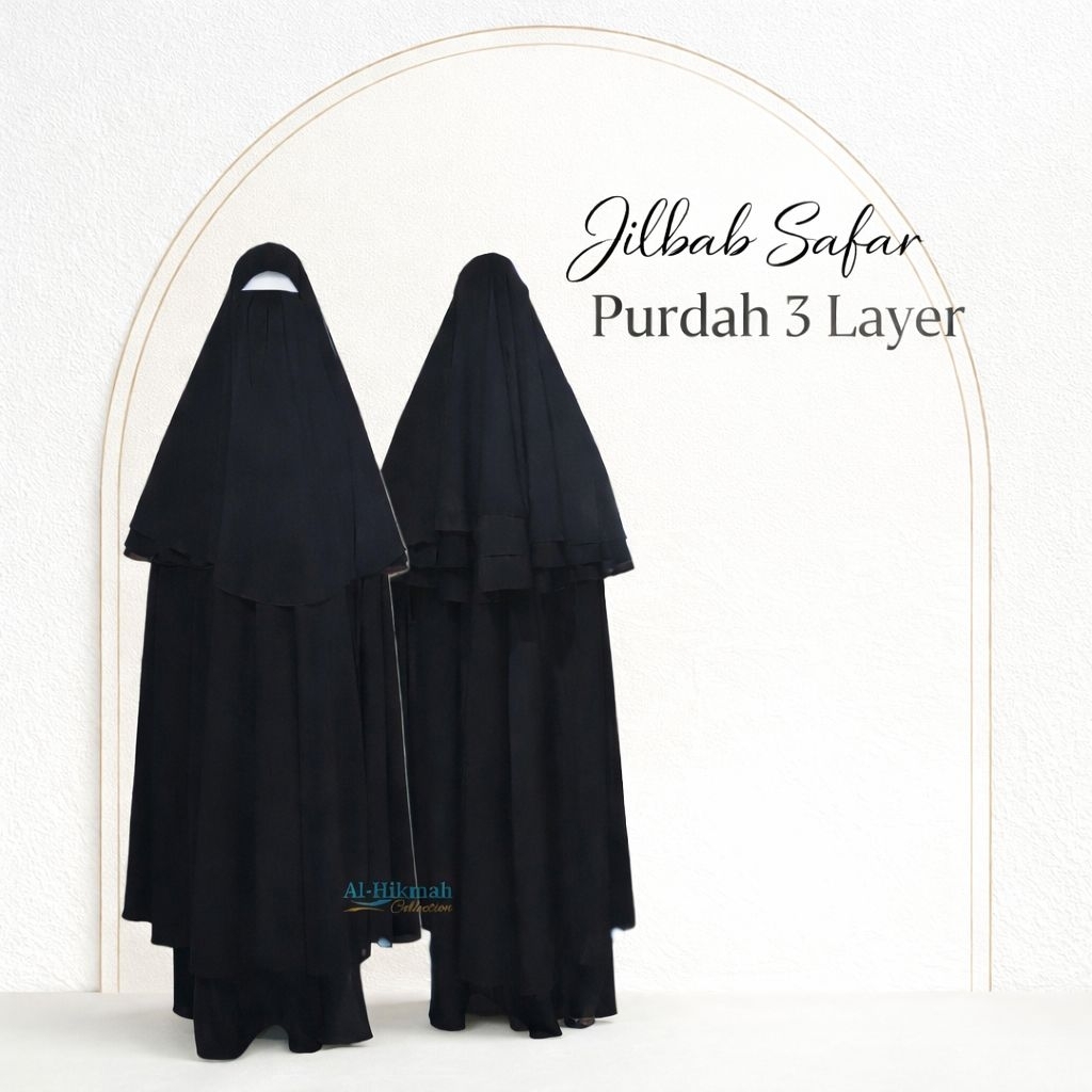 Jilbab Safar Purdah 3 Layer Jetblack