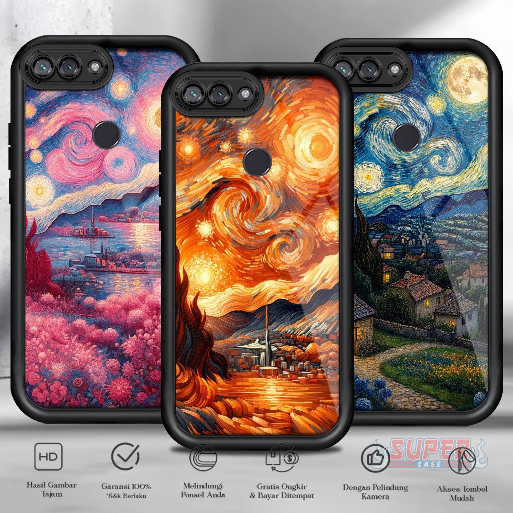 Case Hp For XIAOMI 8 LITE (VANGOGH SoftCase Glossy casing Handphone Silikon Glass