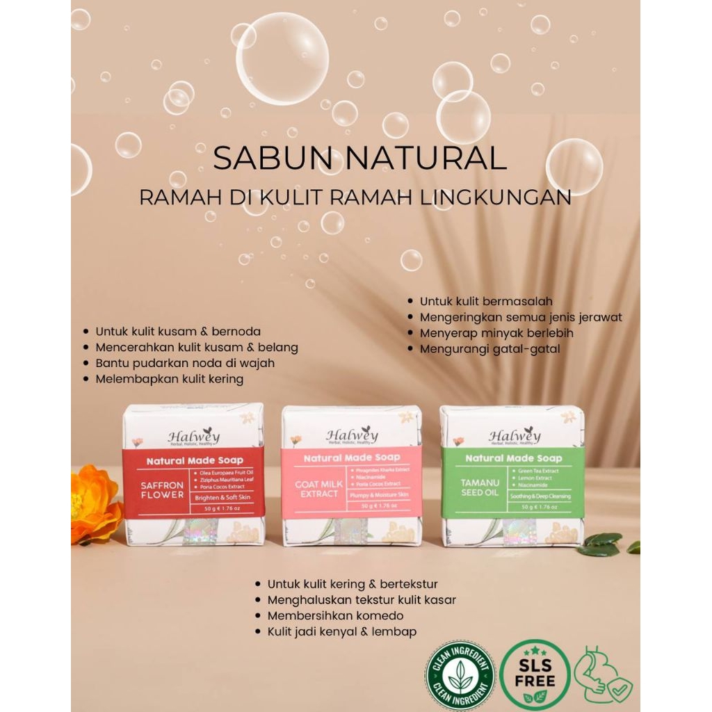 HALWEY Sabun Natural Soap Tamanu Saffron Goatmilk Natural Halal BPOM Halwey Skincare