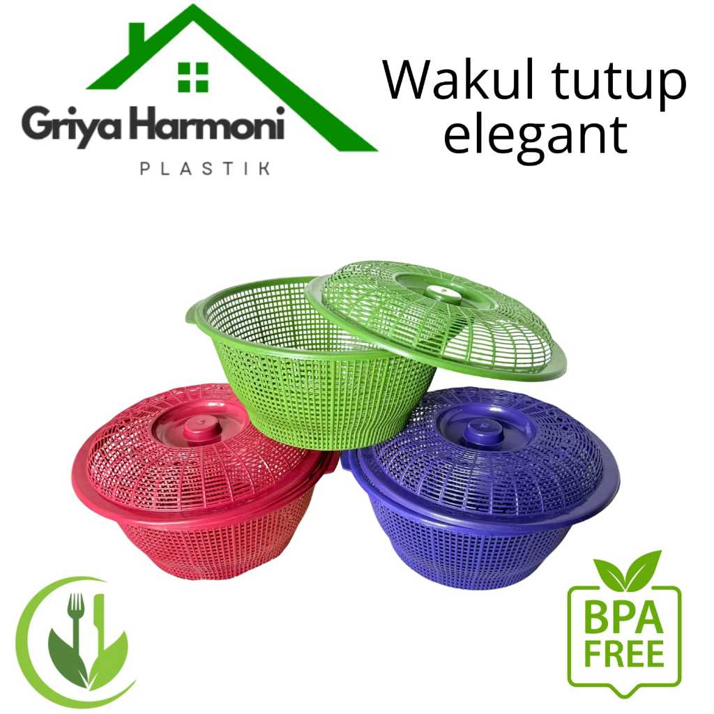 (12 PCS) WAKUL TUTUP ELEGENT - WAKUL TUTUP BERKATAN PLASTIK - BESEK + TUTUP PLASTIK