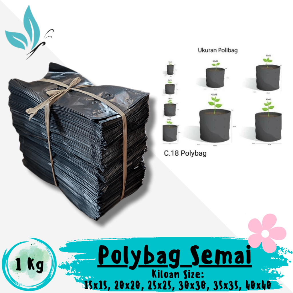 Pot Polybag Semai Wadah Plastik Hitam Tanaman Bunga Buah Kiloan All Size