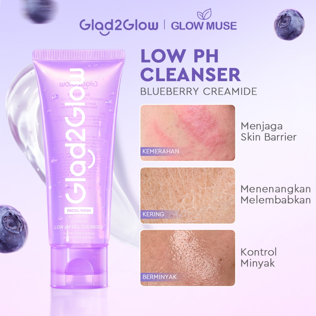 [100% ORI]Glad2Glow Blueberry Ceramide Low pH Gel Cleanser facial wash sabun cuci muka face wash Pem