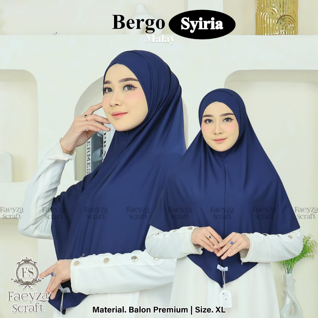 Hijab Instan Syiria Malay Lipit 2 Tali Dalam Size XL | Hijab Melayu | Material Jersey Zoya Premium