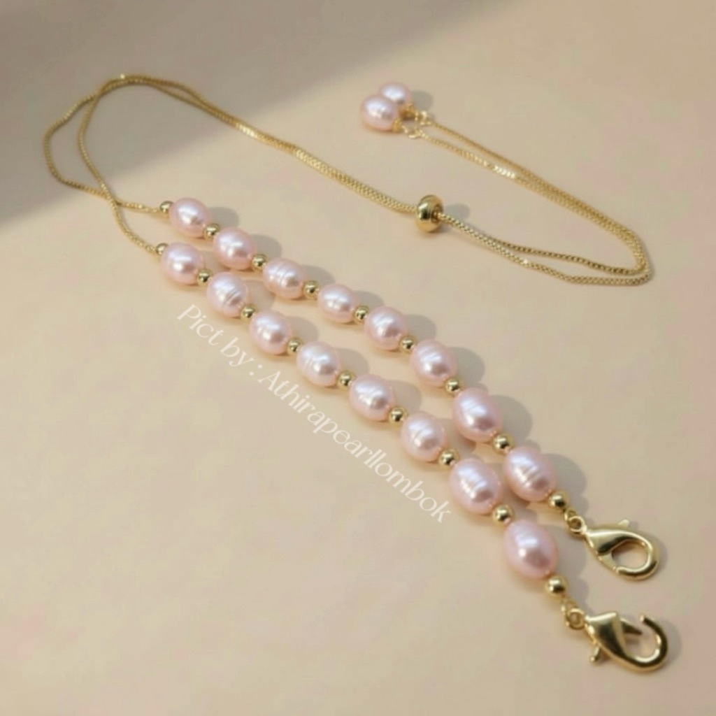 Aksesoris Perhiasan Konektor Connector Hijab Masker Rantai Serut Rhodium Lapis Emas 18 Karat Mutiara