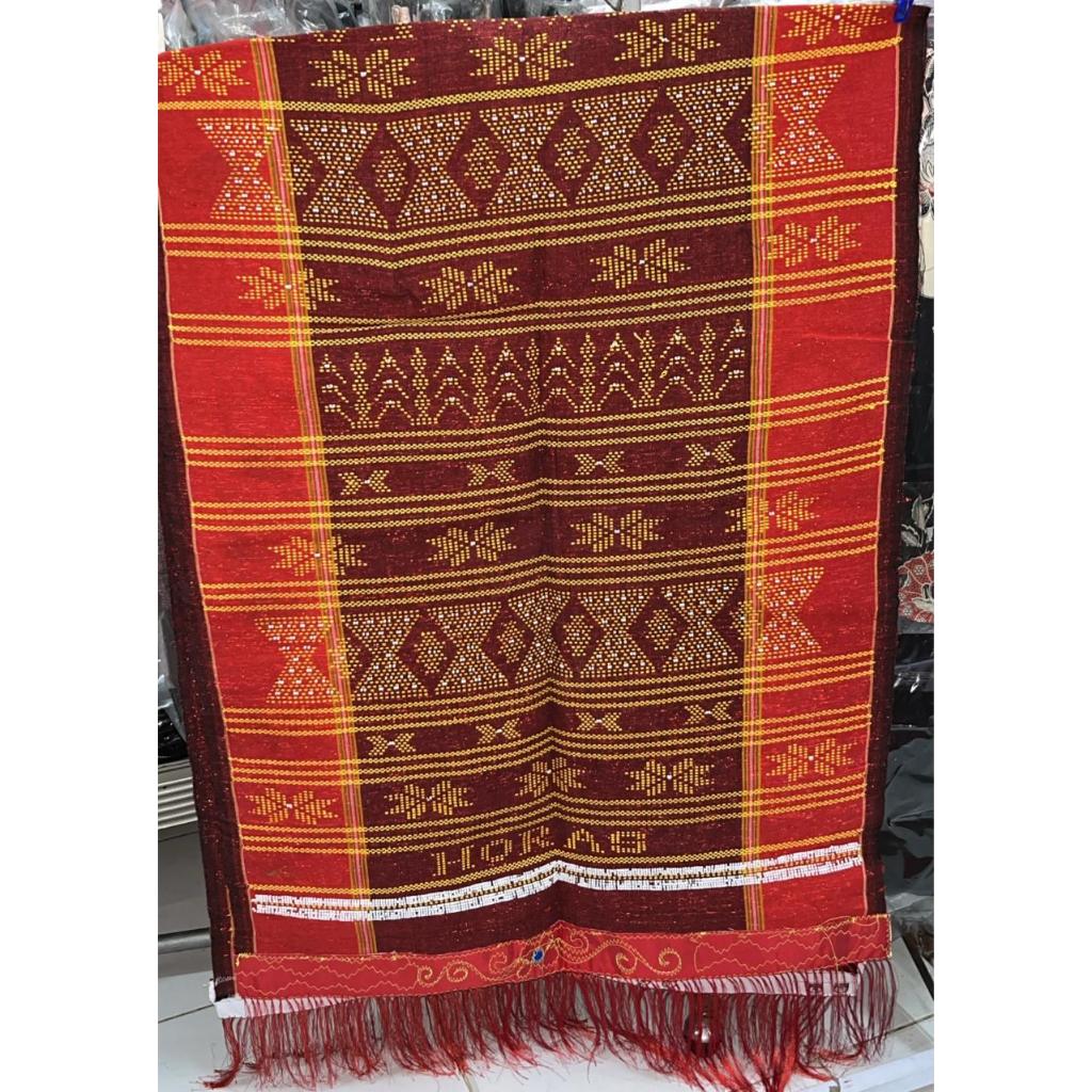 Ulos Sadum Merah Simata 7 Katun Pakaian Adat Batak Toba Selendang Pesta Adat