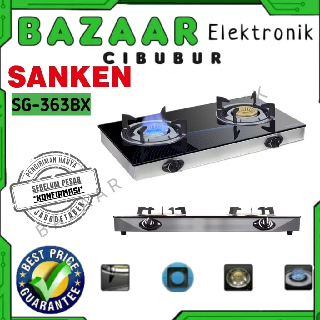 KOMPOR GAS KACA 2 TUNGKU SANKEN SG 363 BX / SG363BX / SG-363BX - TEMPERED GLASS
