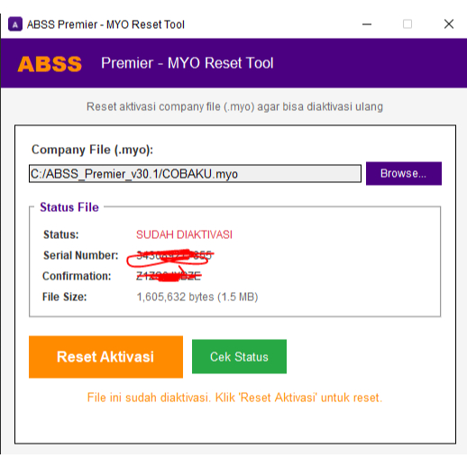 Aplikasi Tools Reset Aktivasi Myob Abss