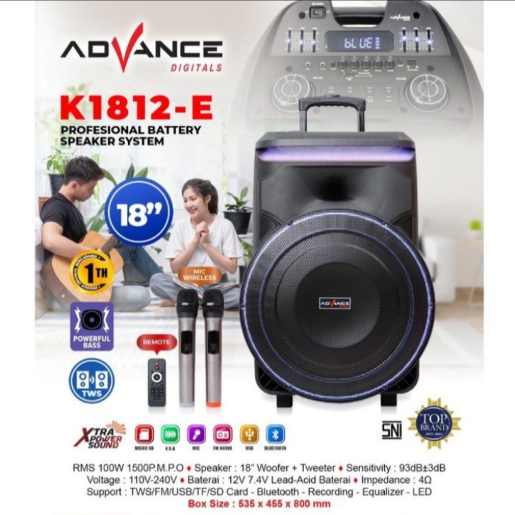 BATAM - ADVANCE K1812E K 1812 E portable speaker bluetooth trolley 18 inch