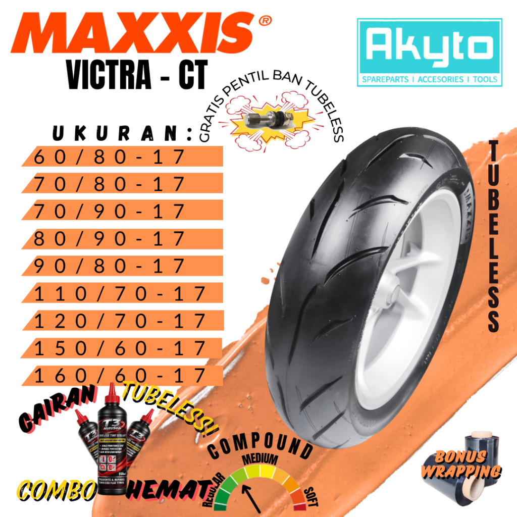 VICTRA 98 CT / MAXXIS BAN MOTOR TUBELESS RING 17 FREE PENTIL + WRAPPING R17 / MEDIUM COMPOUND DUAL C