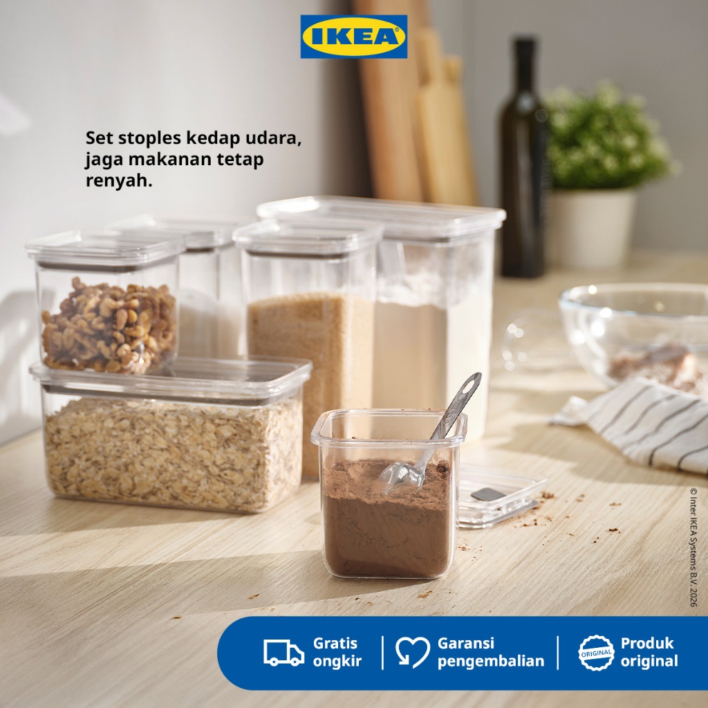 IKEA KORALLVIPPA Set Toples Camilan Dengan Tutup Set Isi 6pcs Transparan