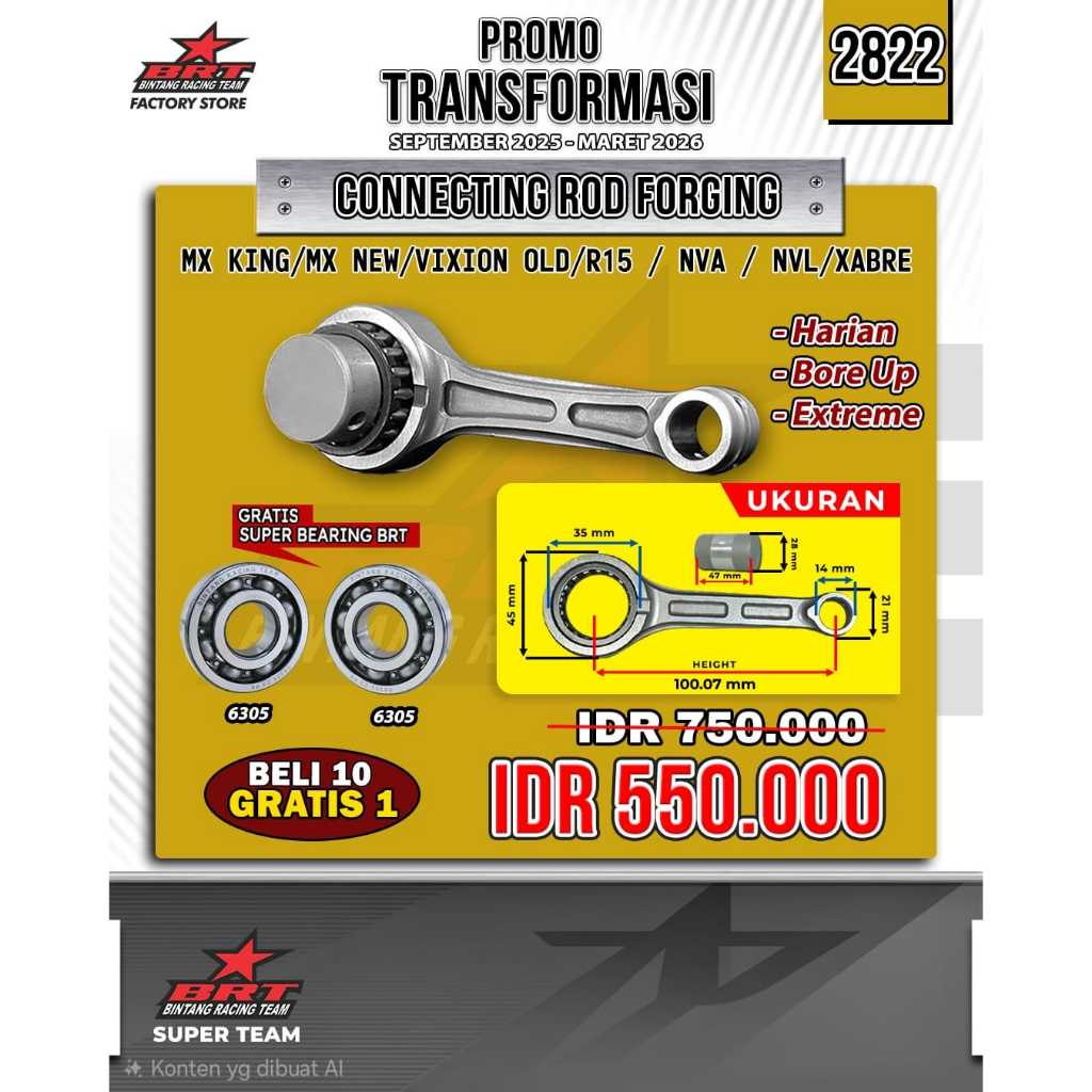 Stang piston brt mx king mx new vixion old nva nvl r15 xabre kruk as standar
