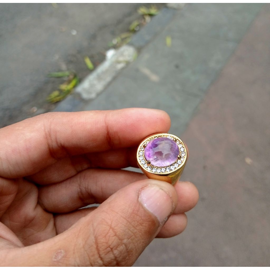 batu kecubung amethyst serat rambut merah asli alam