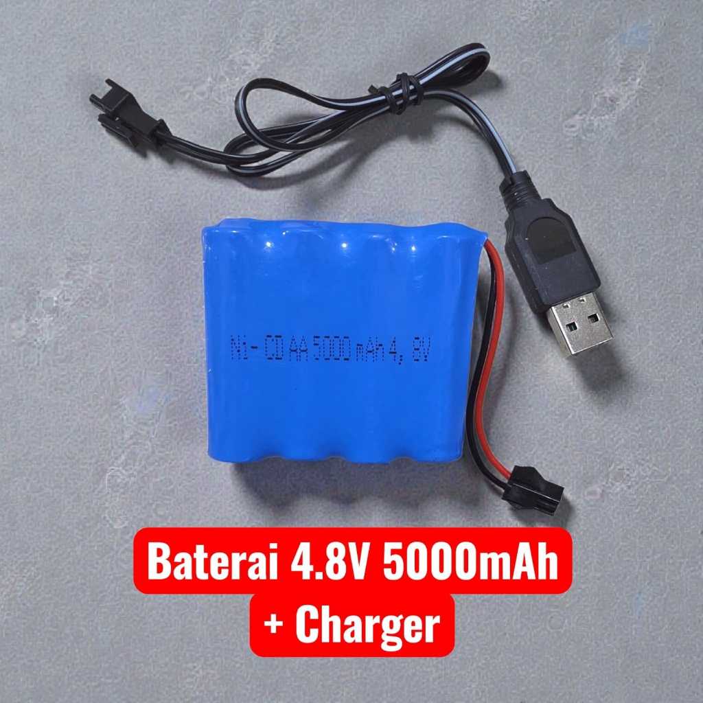 Tahan Lama Double Power Batre Baterai Mobil RC 4.8 Volt 5000 mAh + Charger Batre Cadangan Isi 4 Bate