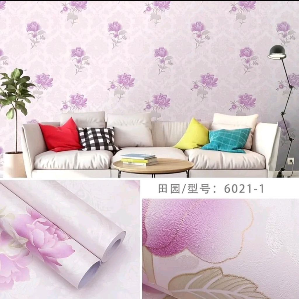 Wallpaper Sticker Dekorasi Dinding Motif Bunga Ungu