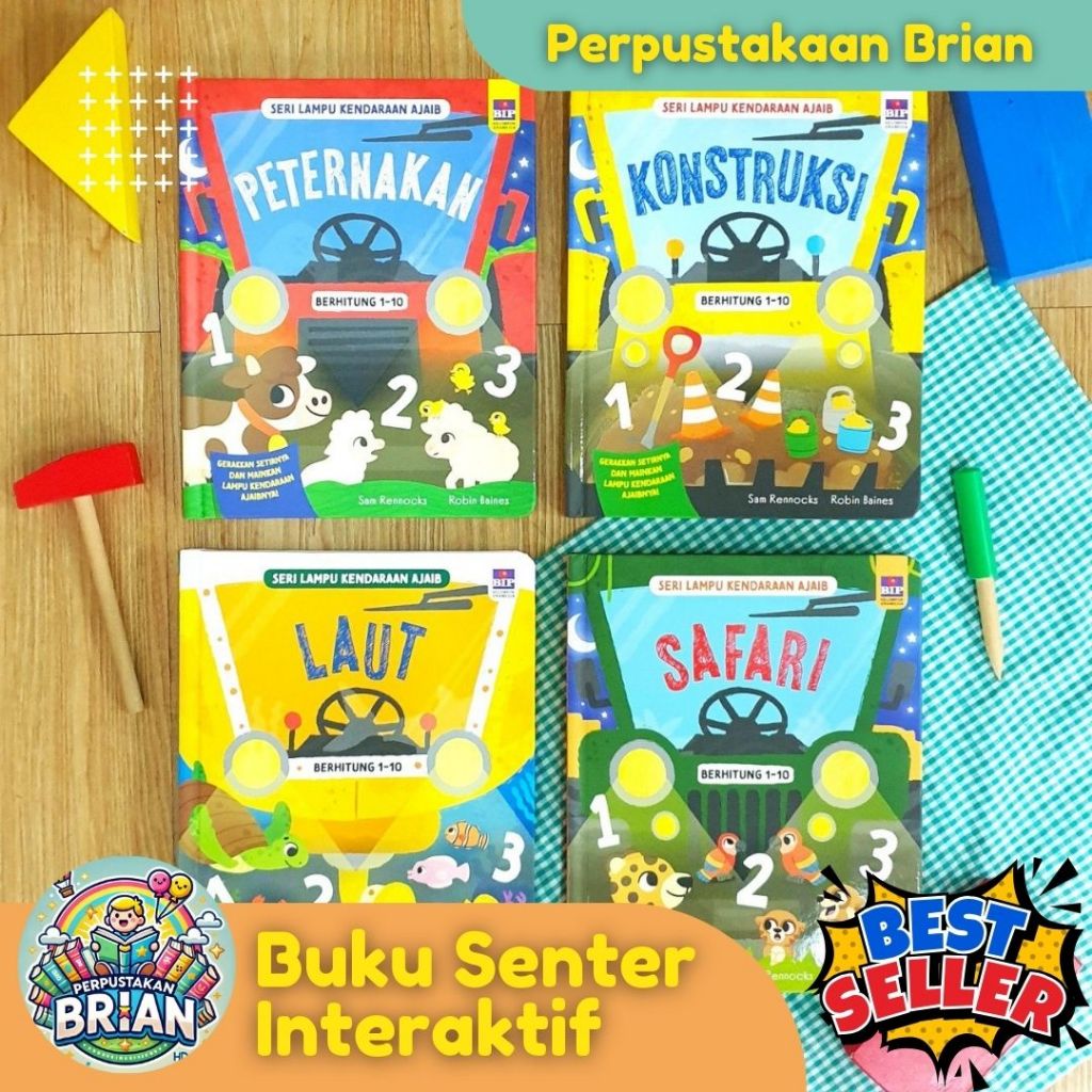 Seri Lampu Kendaraan Ajaib | Buku Senter Interaktif | Safari Konstruksi Peternakan Laut | BIP | Best
