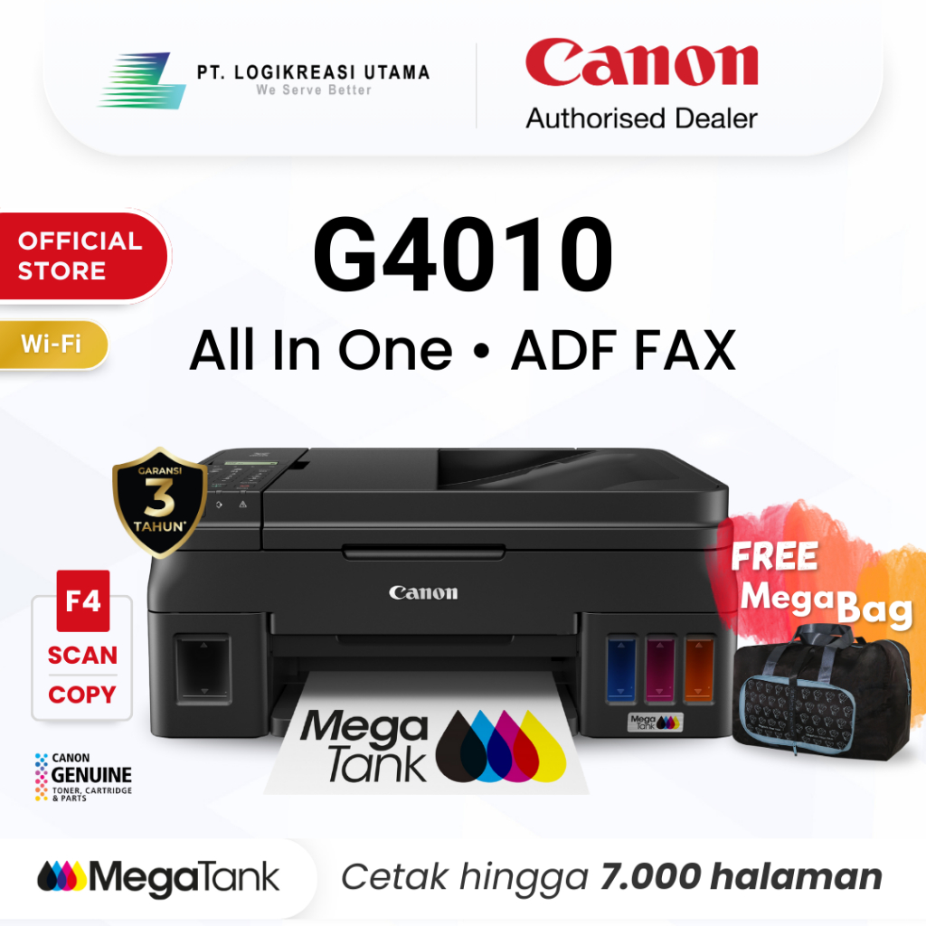 Printer F4 Wifi Canon G4010 - Ink Tank ADF FAX Wireless All In One Print Scan Copy MacOS - Garansi 3
