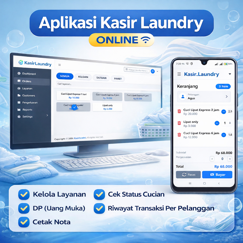 Aplikasi Kasir Laundry ONLINE Bisa Multicabang - Kasir Laundry Cucian - Aplikasi Laundry
