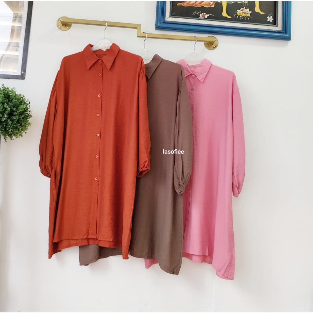 LASOFIEE 25 - TUNIK POLO LINEN LENGAN BALON/bahan tidak melar/FIT TO LD 130cm /OVERSIZE BB 60-85kg