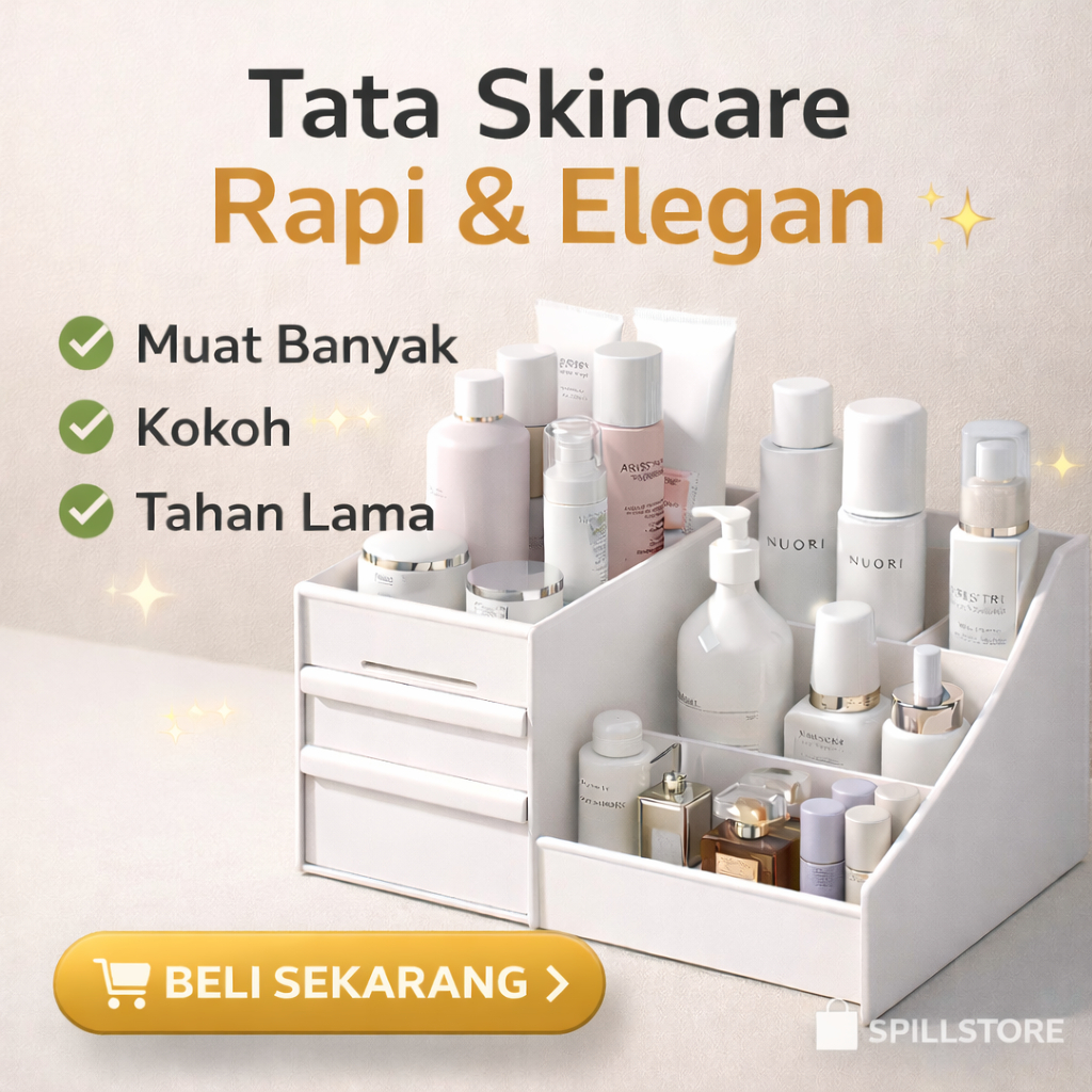 Rak Kosmetik 2 Laci Minimalis – Organizer Makeup & Skincare Meja Rias
