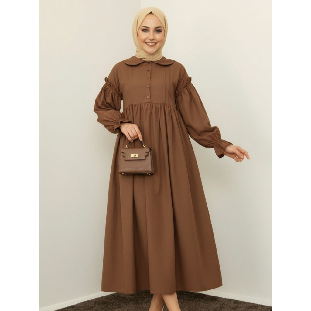BRIANNA Dress Lengan Balon - Gamis Polos untuk Muslimah Terlaris Buat Lebaran