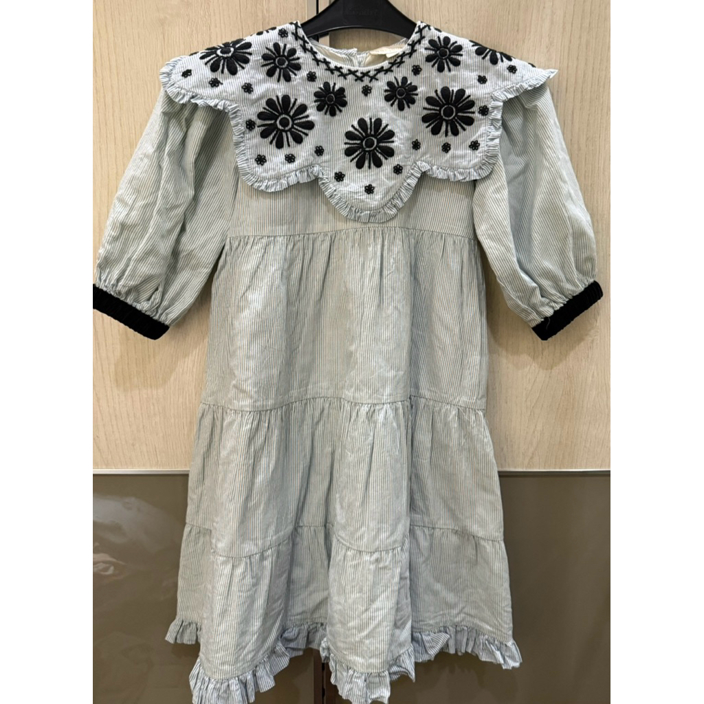 Bonjour diary girl dress blue stripes with embroidery