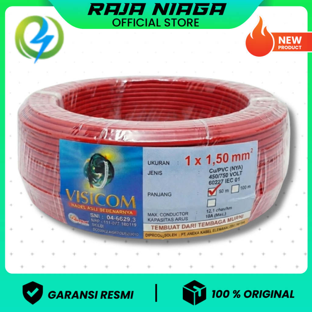 KABEL NYA 1.5 VISICOM MERAH 50 METER