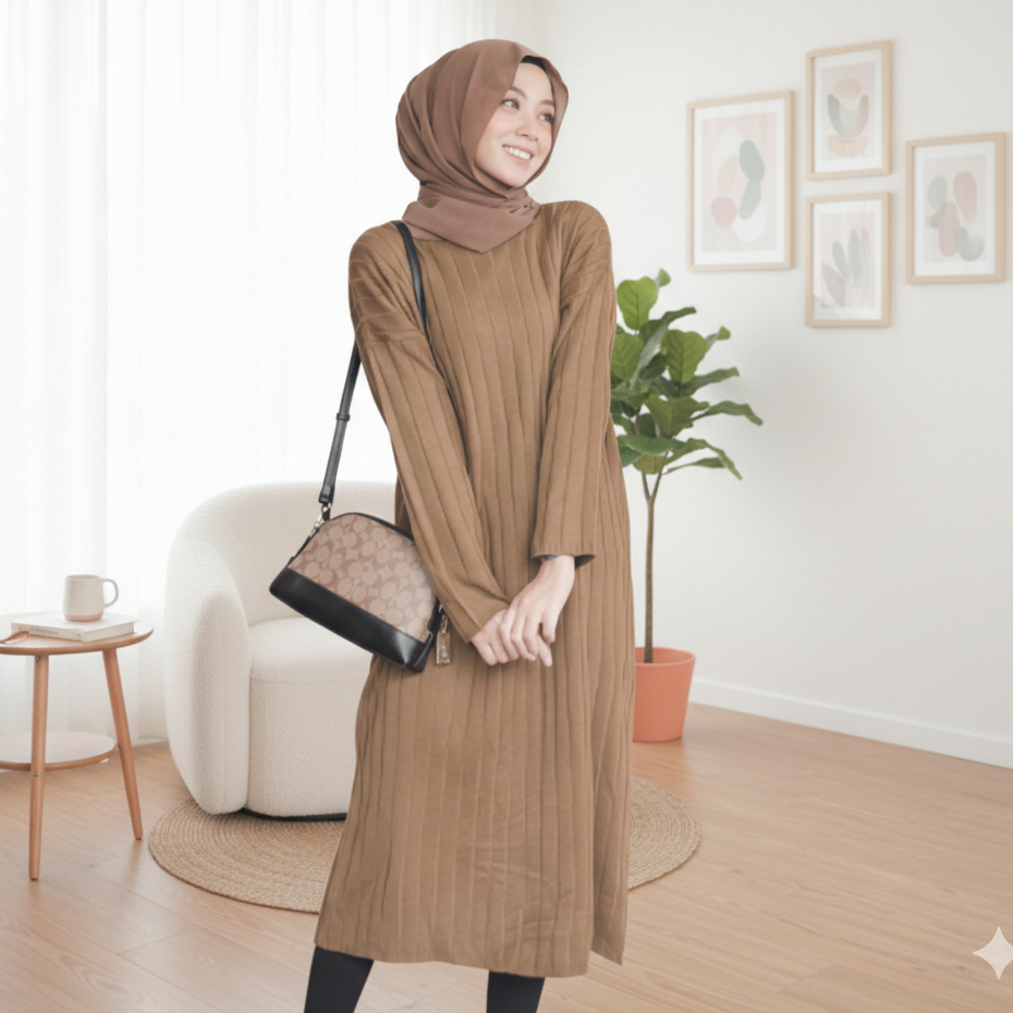 Claudy Tunik Rajut Premium Atasan Wanita Remaja Jumbo Kekinian Tebal Tunik Rajut Muslim Terbaru