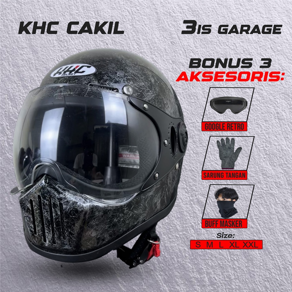 Helm KHC Full Face Cakil Motif Kaca Pilot FREE GOGGLE+ST+BUFF MASKER