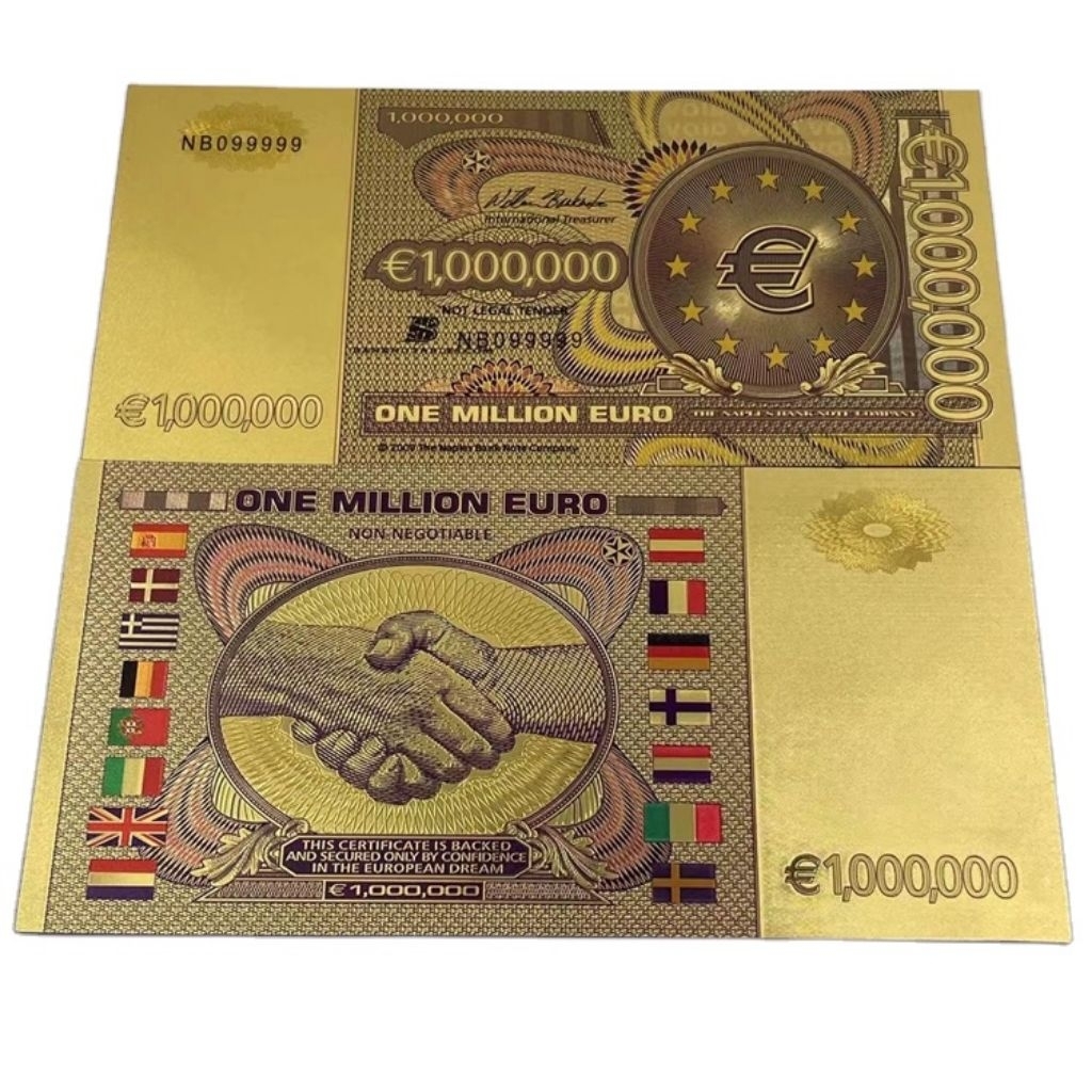 Souvenir Uang Kuno Gold Foil 1000000 Juta Euro Koleksi Unik