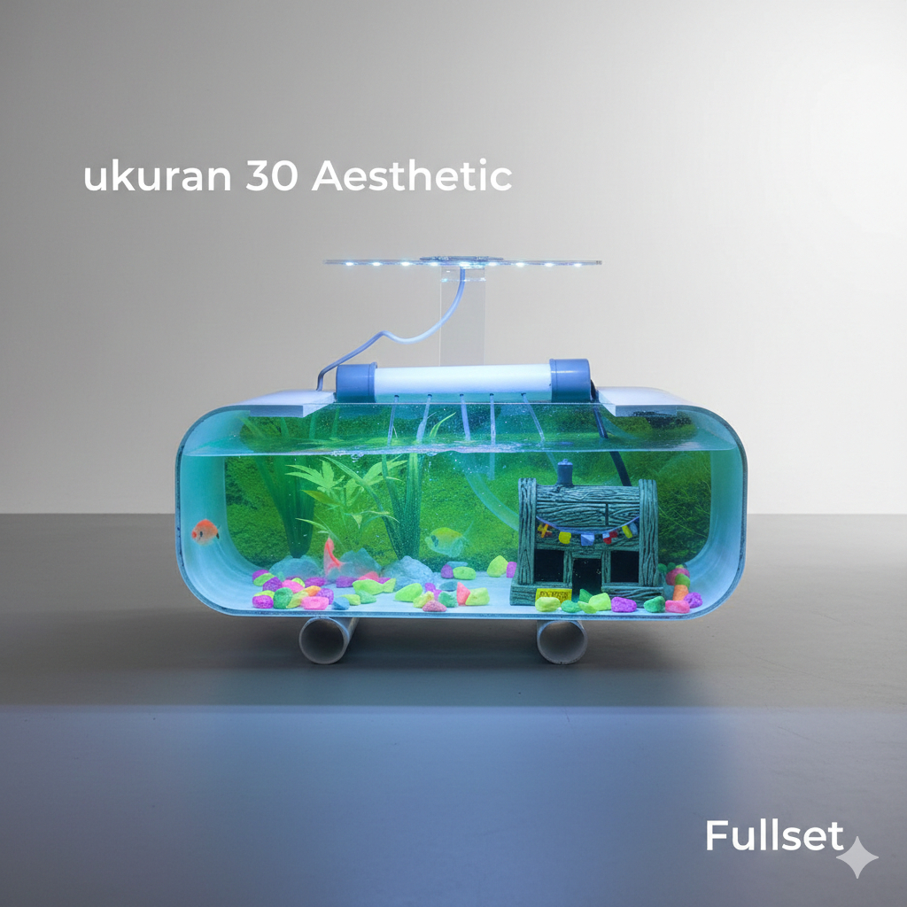 Aquarium Minimalis Full Set Lengkap Air Terjun Mesin Aerator Led 8 Mata Hiasan Ikan Meja Aesthetic