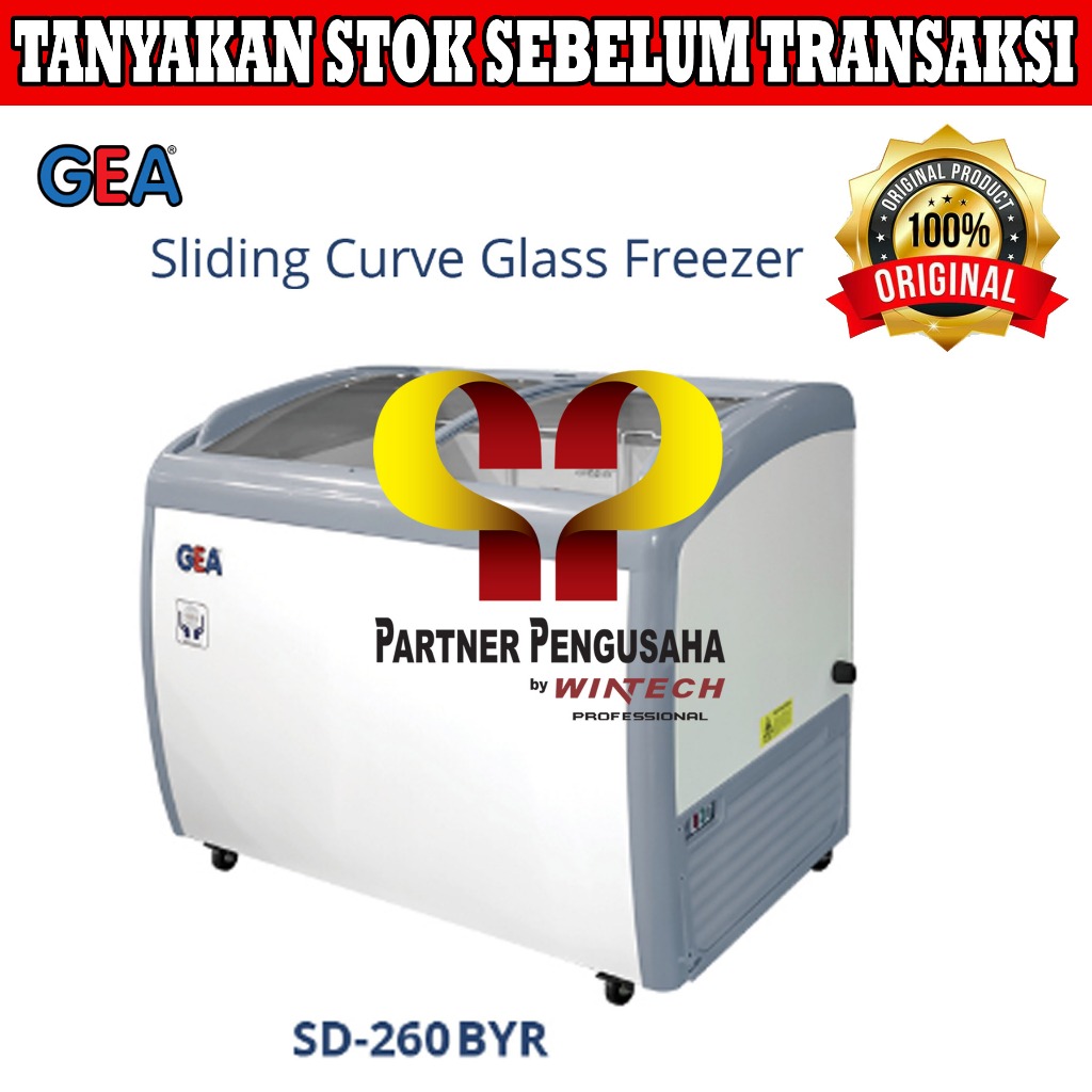 Gea SD-260BYR Sliding Curve Glass Freezer - Freezer Kaca Cembung - Freezer Premium Series Pemajang I