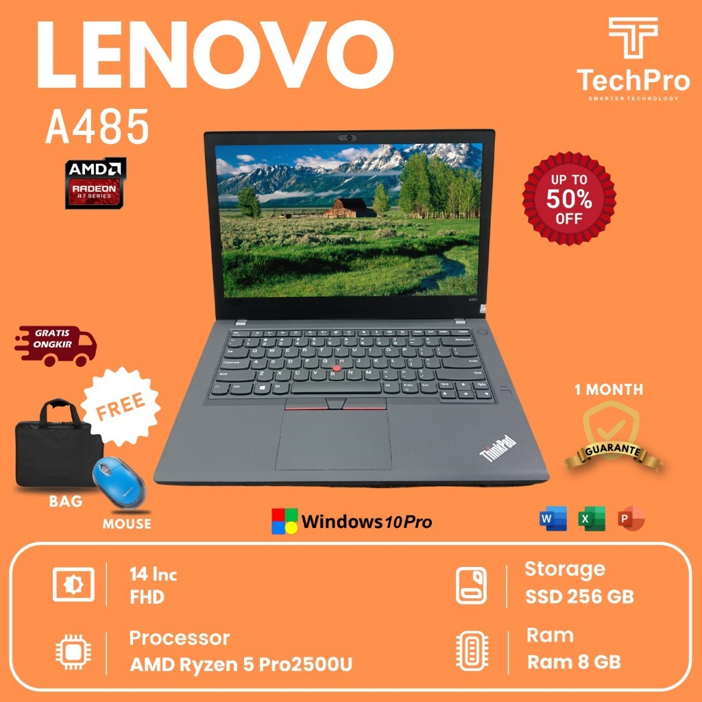 LENOVO THINKPAD A485 AMD RYZEN 256GB SSD Layar 14 inch  Peningkatan baru laptop Gaming Tipis dan Rin