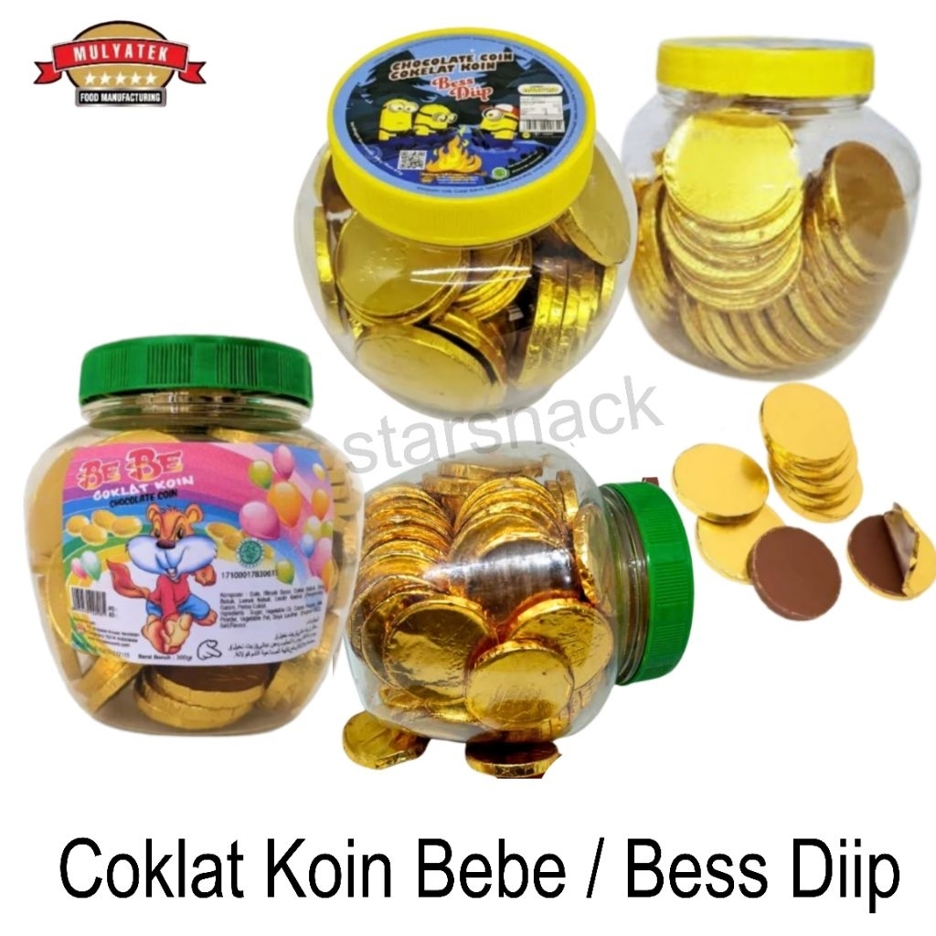 Bebe Coklat Bess Diip koin cokelat foil emas toples
