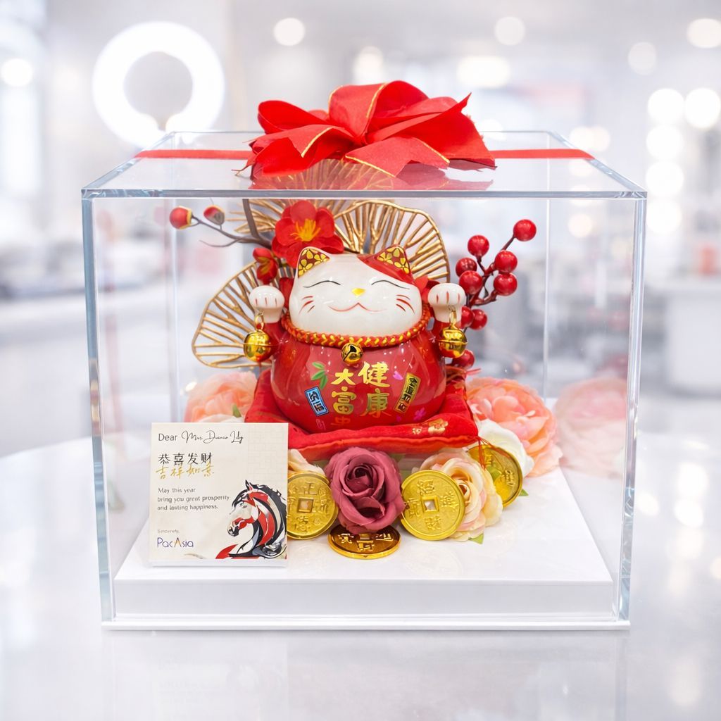 Akrilik Hampers Imlek Lucky Cat Premium | Custom Akrilik Box Hampers