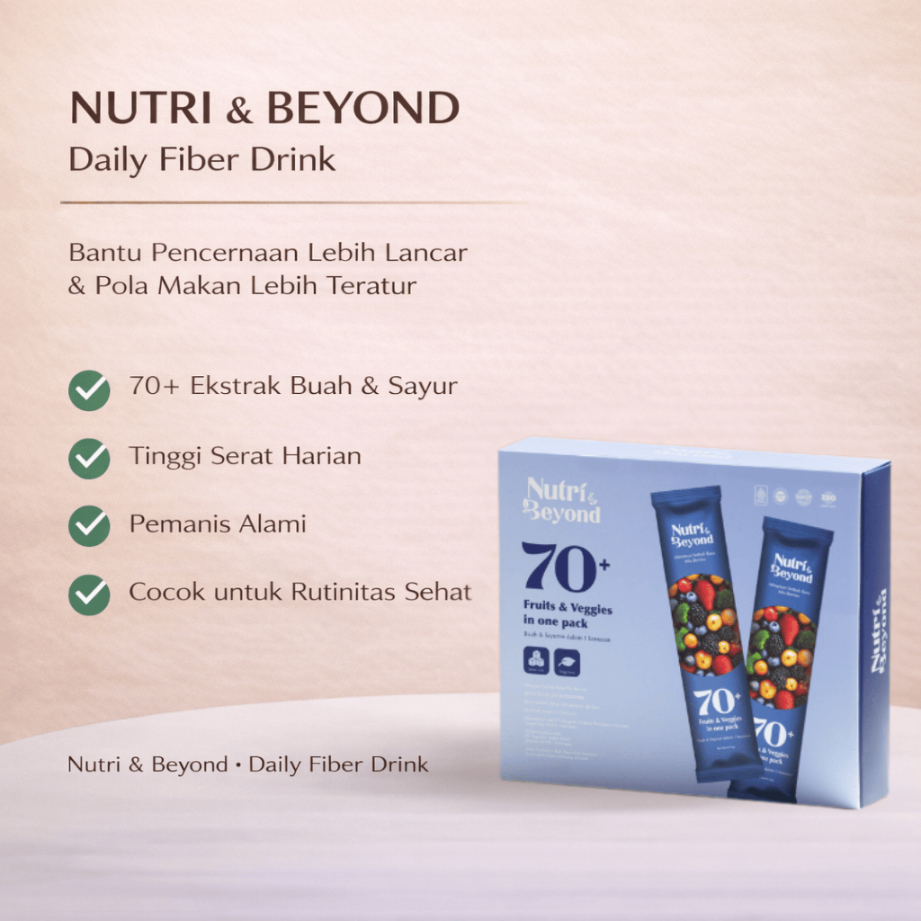 Nutri & Beyond Fiber Drink Rasa Mixberry dengan Ekstrak Buah dan Sayur, 1 Box Isi 16 Pcs