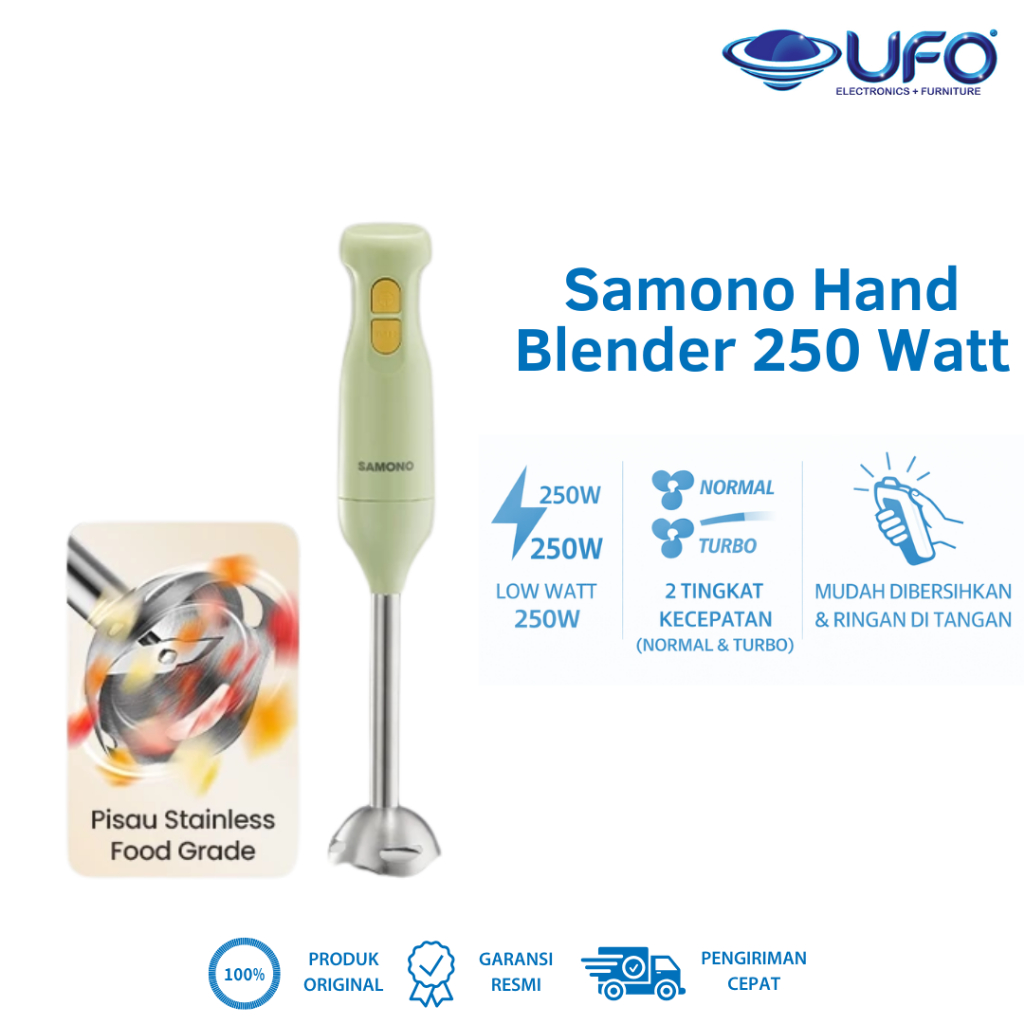 Samono Hand Blender 250W Pisau Tajam Stainless 304 2 Mode Kecepatan SW-HB200A-GREEN