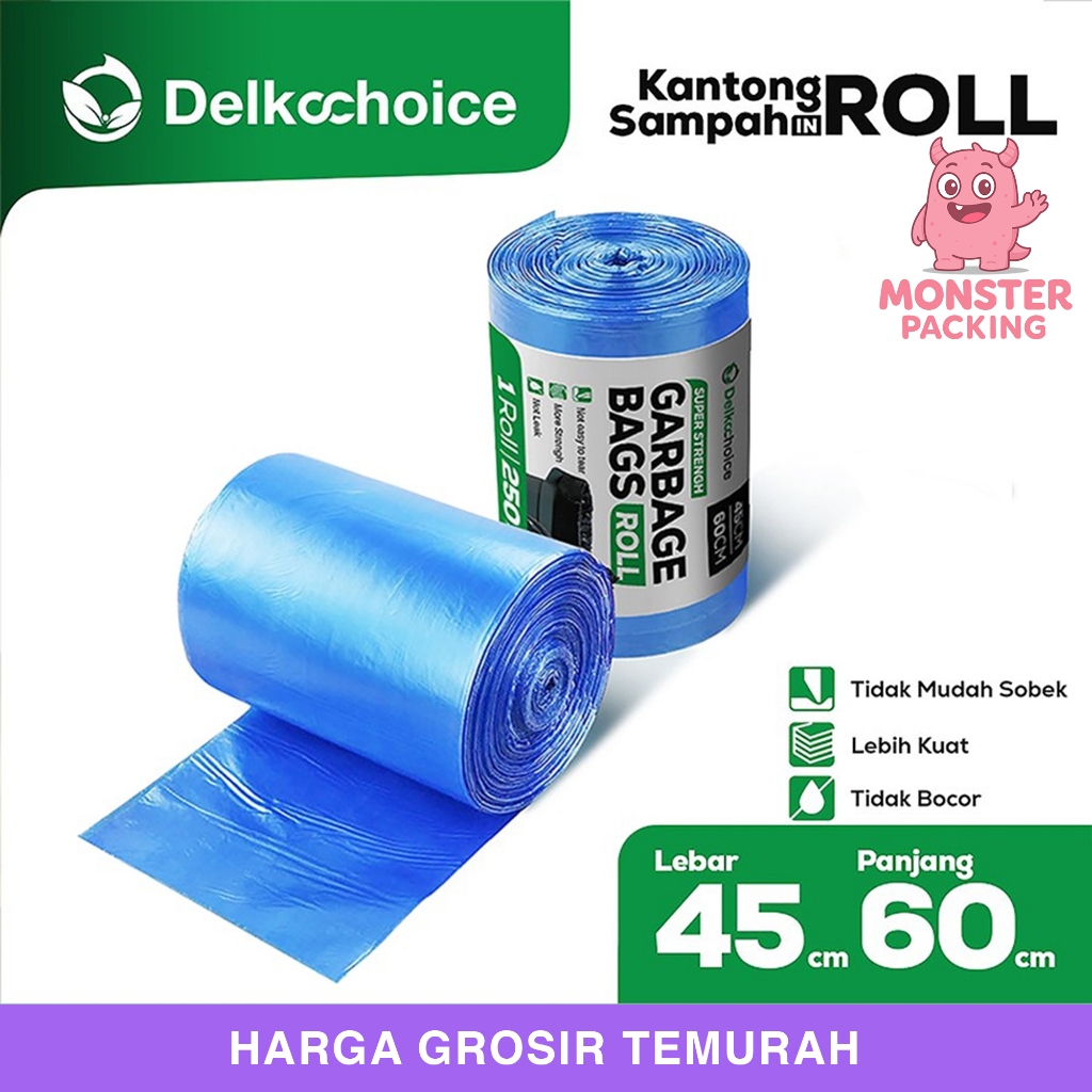 Kantong Jumbo Plastik Sampah Roll Biru Trash Bag Delkochoice 45x60cm