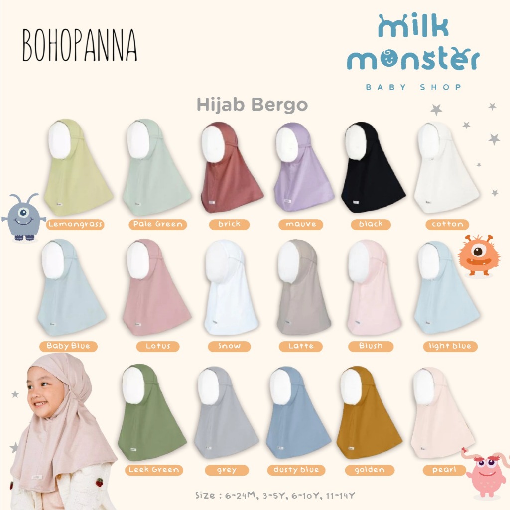 Bohopanna Hijab Bergo / Hijab anak bergo / Kerudung anak / Kerudung bergo