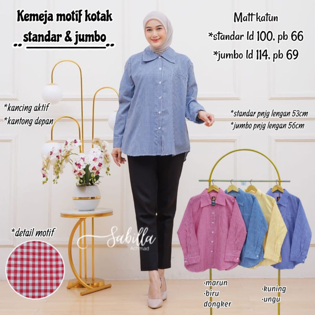 Atasan Kemeja Dewasa Motif Kotak-kotak Standar & Jumbo | Kemeja Wanita