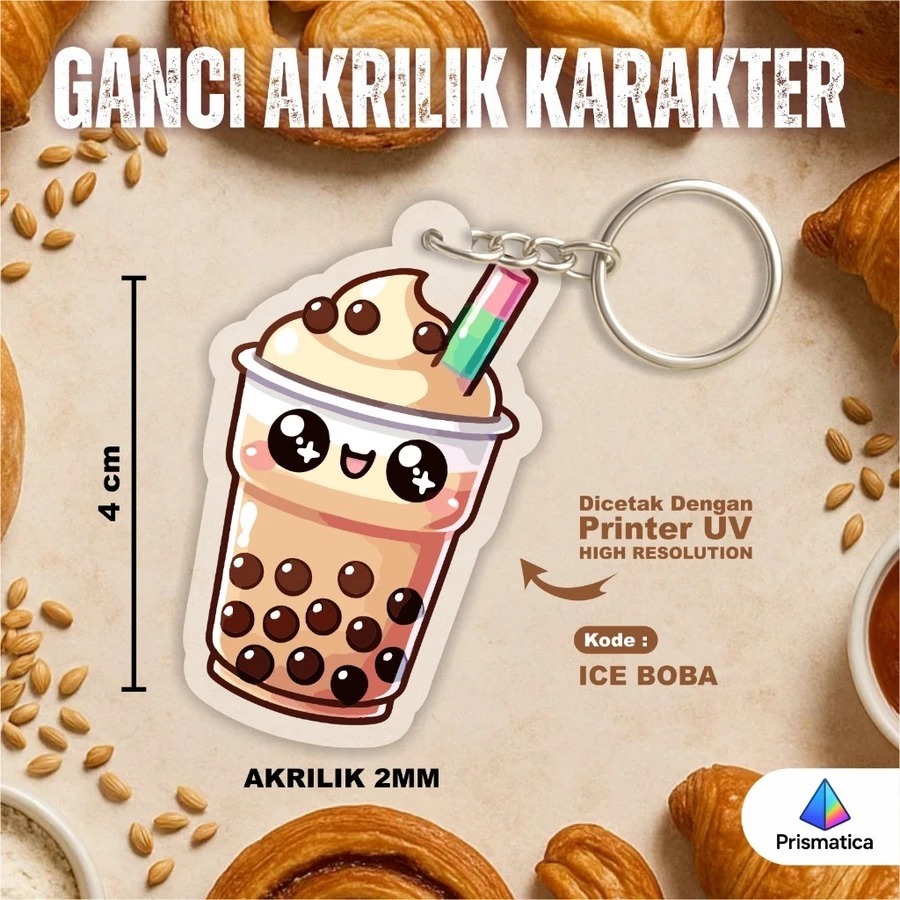 [Ice Boba] Gantungan Kunci Akrilik Miniatur Minuman Desain Lucu Cetak UV Awet Tahan Lama