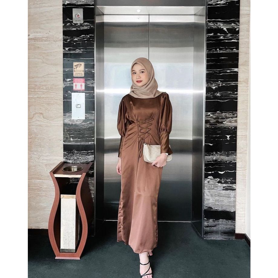 F154 |  GAMIS LEBARAN 2026 WANITA | DRESS BAHAN SATIN VELVET PREMIUM DRES BRIDESMAID TALI ADJUSTABLE