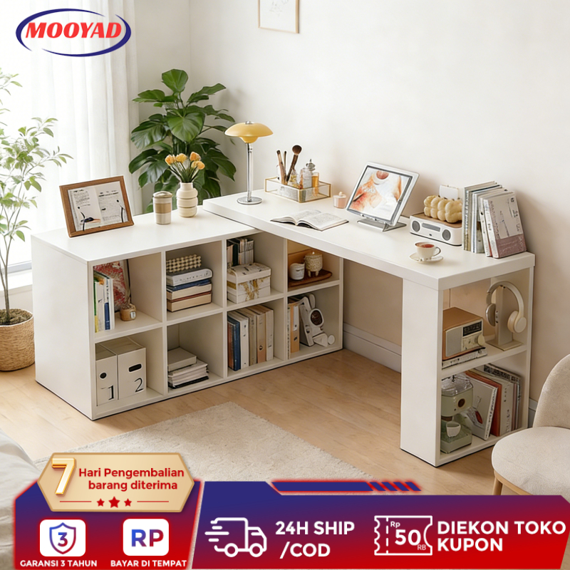 Meja Komputer/Meja kantor/Meja Kerja/Meja L Meja belajar dengan lemari penyimpanan
