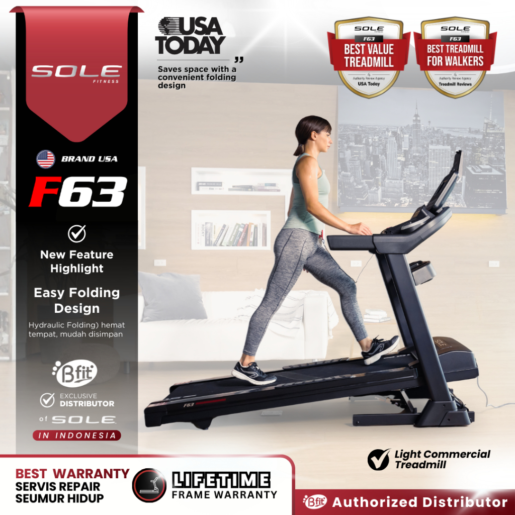 (SEMARANG) SOLE USA F63 Treadmill - Alat Fitness Treadmill Listrik Premium - Light Commercial Motor 