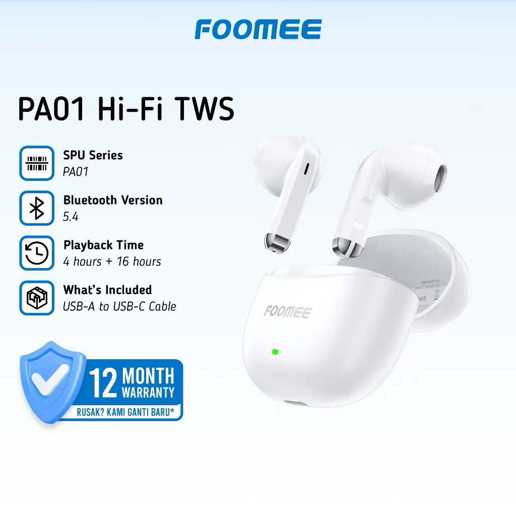 FOOMEE PA01 Earphone TWS STEREO SOUND ,Headset Wireless Bluetooth STEREO