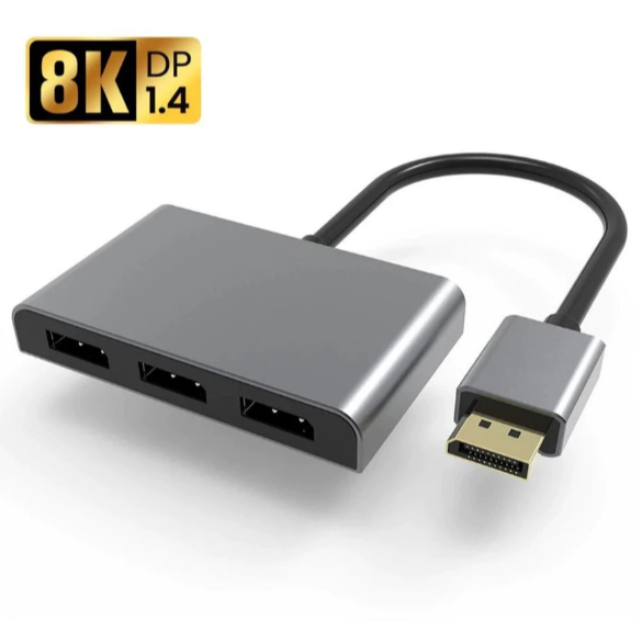 8K Displayport to 3 Displayport splitter MST Hub Multi Monitor splitter 3 DP Monitor Setup