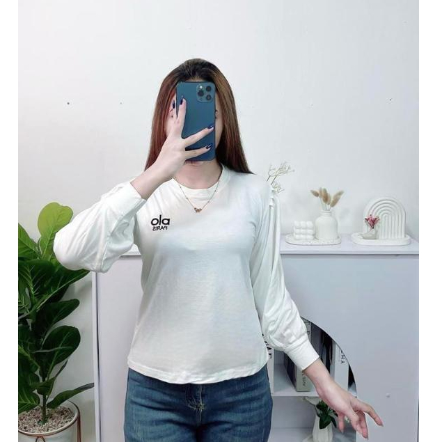 Atasan Lengan Panjang Wanita Hijab Friendly - Kaos Cewek Lengan Panjang Puffy Bordir A4LO - 6087