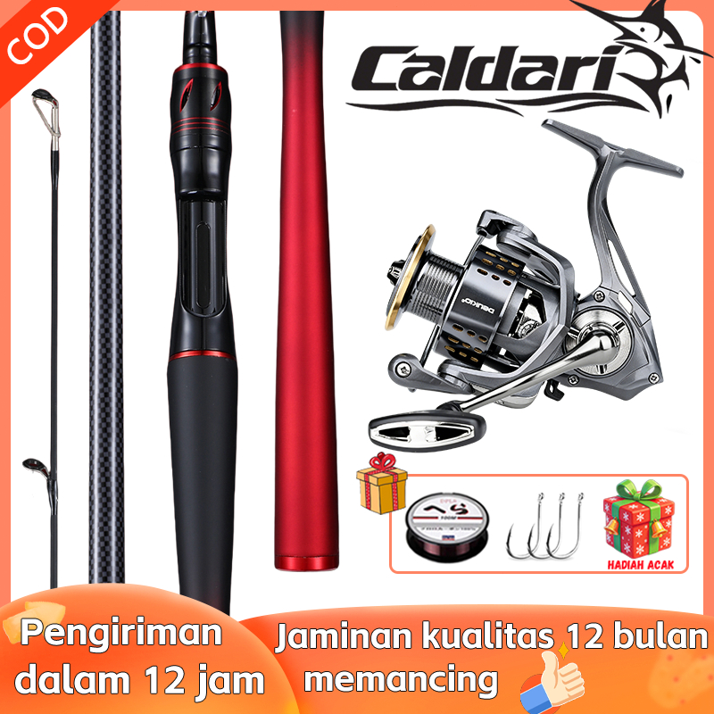 Caldari Alat Pancing Ultralight Carbon Fiber 1.65-2.1M SET Joran Roda Pancing Air Tawar & Laut