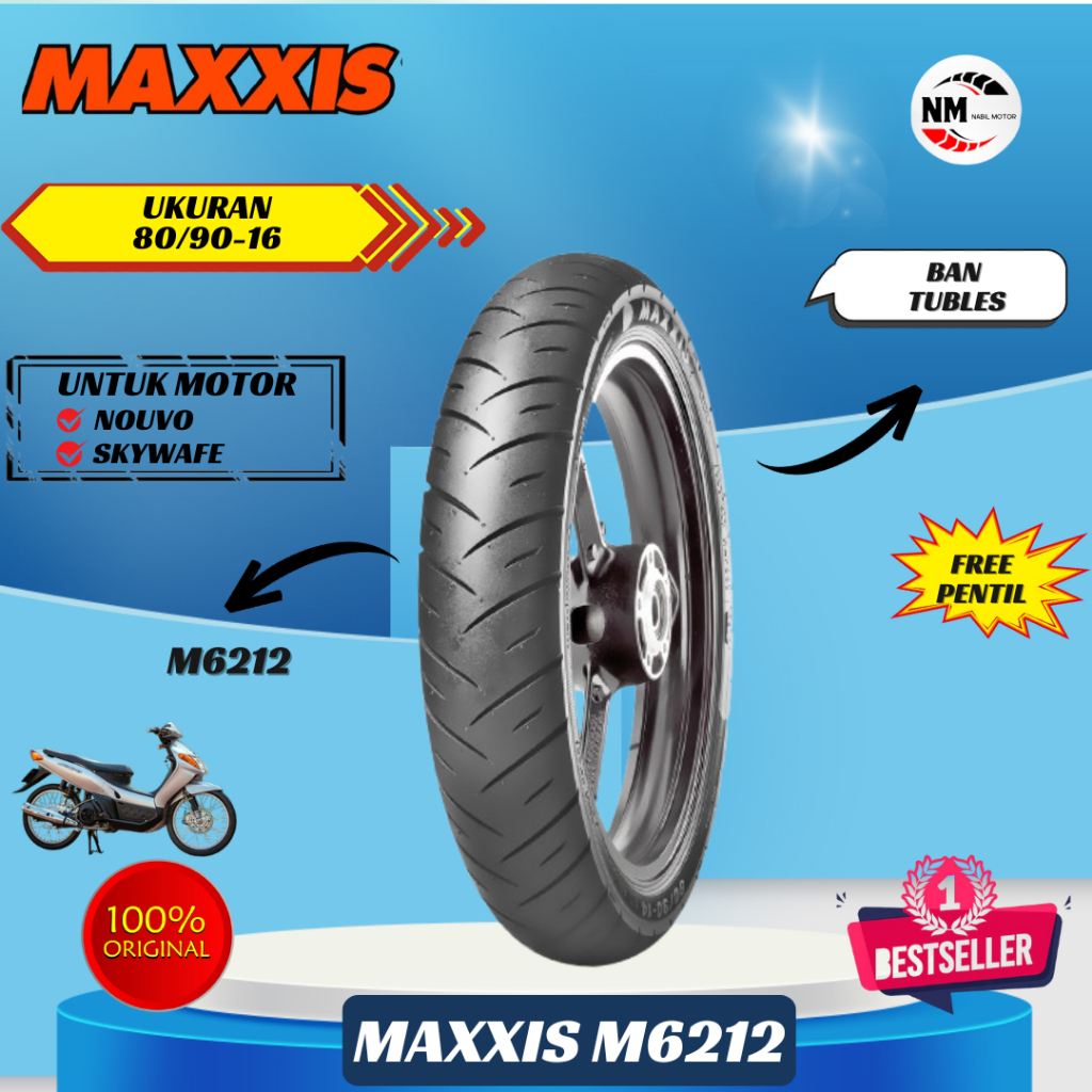Ban Motor ring 16 Maxxis M6212 80/90 Tubeless Ban Belakang Nouvo - Skywave